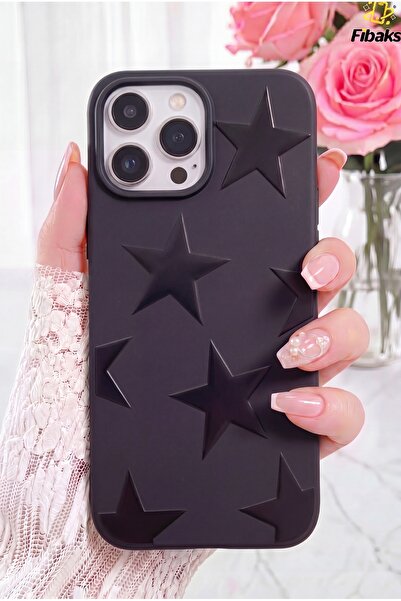 Fibaks iPhone 14 Pro Max Kılıf Siyah Yıldız Star Desenli Silikon Darbe Emici ...