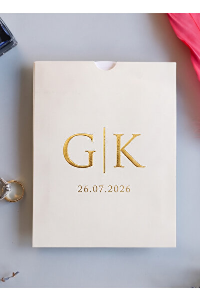 Pixel Davetiye Krem 50 Adet Davetiye Dikdörtgen Yaldızlı Model - 2026 Yeni - Düğün - Nişan - Kına Davetiyesi-4030