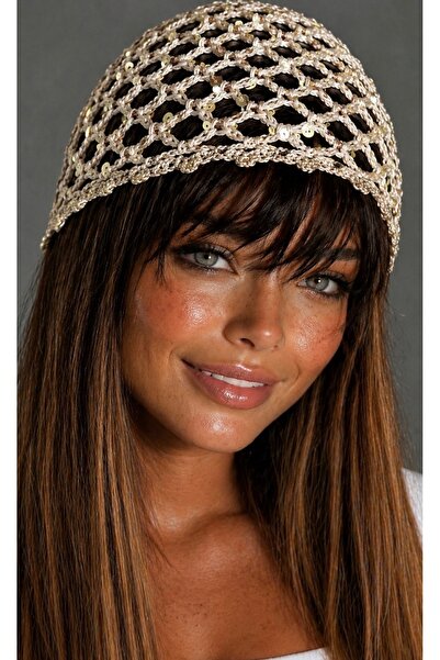 Be Best Women's Black Hand Knitted Sequined Mesh Beanie Be400