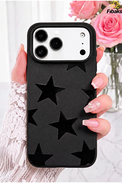 Fibaks iPhone 17 Pro Max Kılıf Siyah Yıldız Star Desenli Silikon Darbe Emici ...