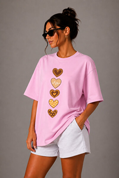 FECCY Premium Heart Printed Large Size Unisex Oversize Women's T-Shirt Men's ...