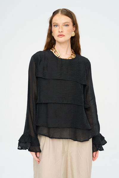 Orfeo Negro Women's Layered Ruffle Solid Color Blouse