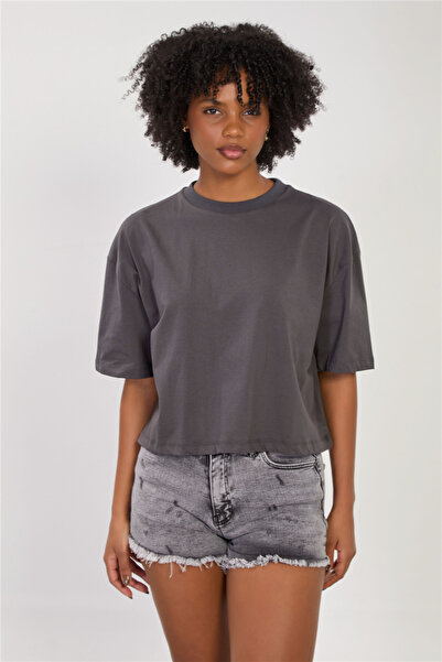 BARRELS AND OIL Women's crew neck short sleeve oversized t-shirt - anthracite