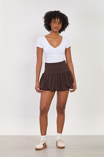 BARRELS AND OIL Women's wide ribbed mini balloon skirt - bitter brown