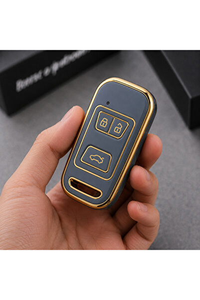 Chery Tiggo 7 2022+ Uyumlu 3 Butonlu Anahtar Kumanda Kılıfı Silikon Nano Gri – Gold