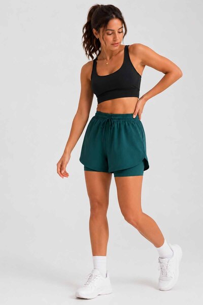 rekorsport Women's Double Layer Shorts Leggings – High Waist Running, Fitness...