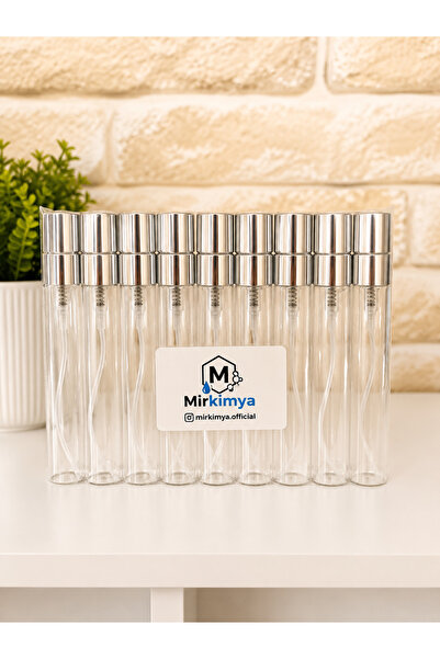 Mirkimya 10 Adet 10 ml Cam Parfüm Şişesi Gümüş Kapaklı Spreyli Boş Tester Şiş...