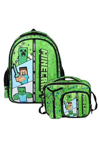 MINECRAFT Boy's Primary School Bag and Lunchbox Set (Minecraft Printed) Green...