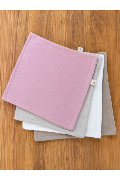 lalin Baby Muslin Mouth Diaper 4 Pieces 25cm Pink-White-Cream-Brown