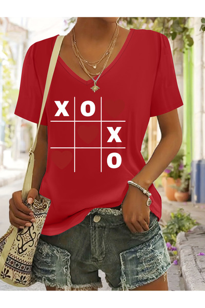 mercoledi Tricou confortabil pentru femei, cu imprimeu reni, cu decolteu în V...