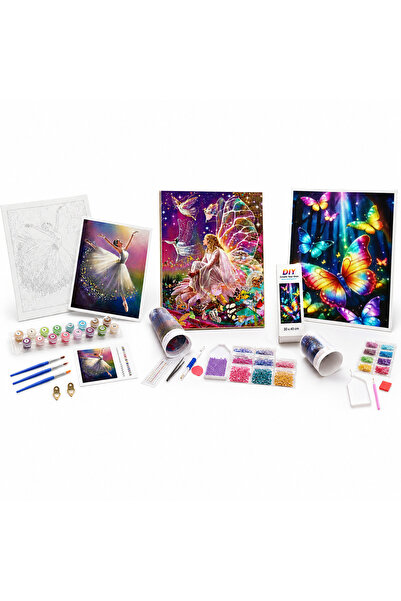 iTin Set 3 kituri creative DIY pentru adulti, pictura cu diamante 5D si pictu...