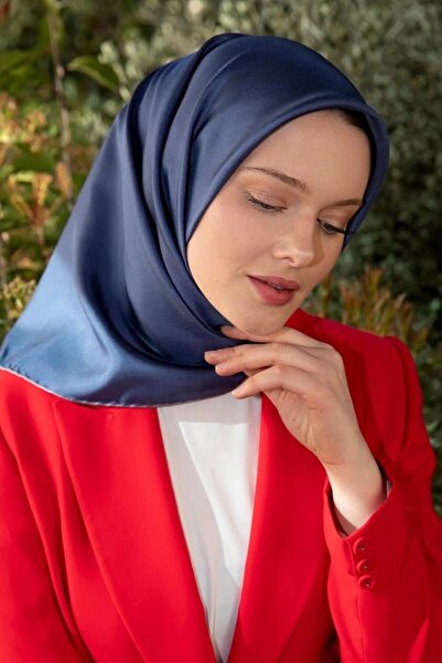 Levidor Dark Blue Double-Sided Twill Silk Scarf