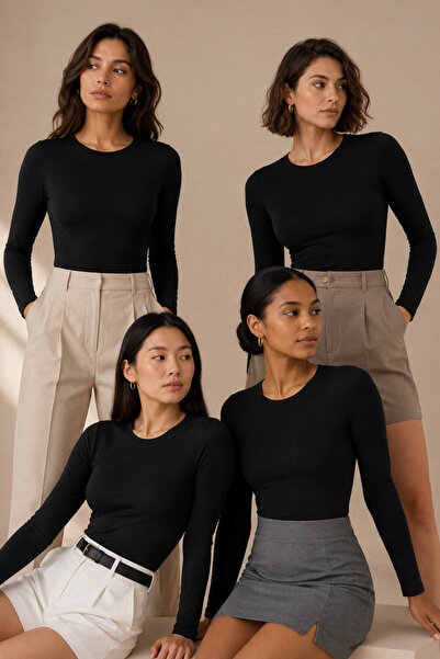 Loule Women's Crew Neck Long Sleeve Cotton 4-Piece Basic Undershirts - 95% Co...