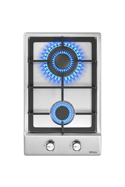 IsEasy Plita pe Gaz Incorporabila 2 Arzatoare 30 cm Inox, Aprindere Electrica...