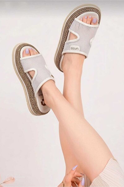 PAPUJ Women's White Genuine Leather Mesh Slippers Sandals