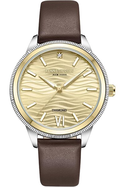 Kenneth Cole New York Women's 36mm Gold Dial Brown Leather Strap Analog Watch