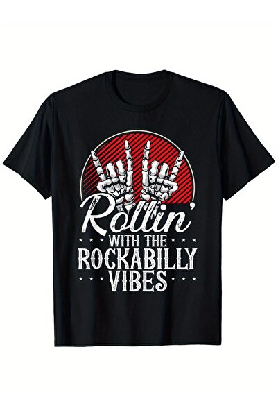 1001moda Black 1950s Rock N Roll Pinup Style T-Shirt | Unisex Casual Tee Roll...