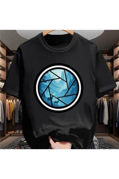 LİNA06 Men's Aperture T-Shirt - Photography-Themed Short Sleeve Shirt with Ca...