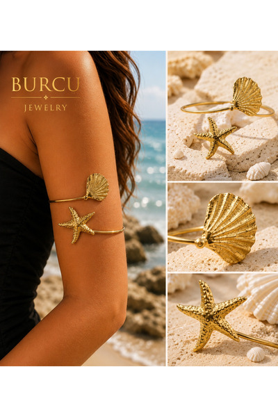 BURCU JEWELRY Deniz Yıldızı & Deniz Kabuğu Gold Pazu Aksesuarı