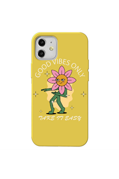 Other Apple iPhone 12 Good Vibes Only Yellow Colored Silicone TPU Θήκη