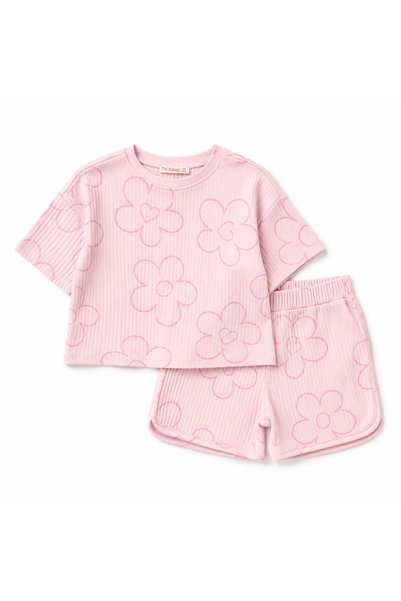My Baby's World Casual Cotton Floral Piping Shorts Sports Set