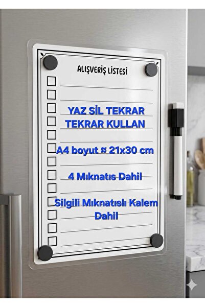 URDE Yaz Sil Alışveriş Listesi Magnet-A4-Mıknatıslı Planlayıcı Pano-Alışveriş...