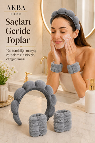 AKBA HOME Yüz Yıkama Taç ve Bileklik Seti, Makyaj Tacı, Saç Bandı, Havlu Bile...