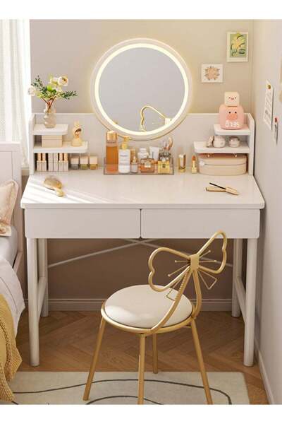 sharpdo Bedroom Dressing Table Makeup Dressing Table with Mirror and Light, 2...
