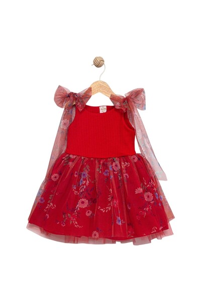 LENDASHOP فستان بناتي بأكمام مكشكشة ونقشة زهور حمراء من القماش القطني للأعمار...
