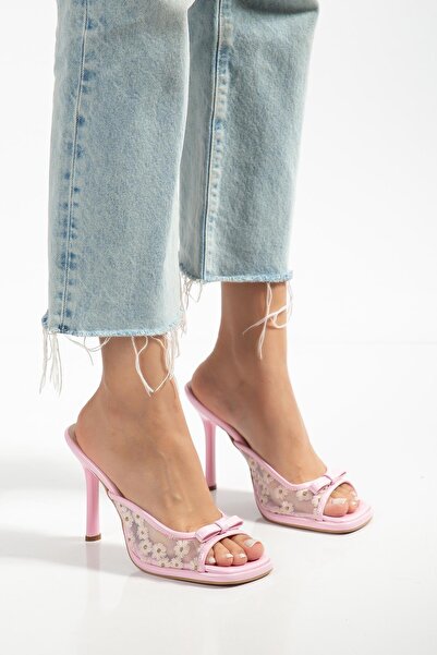 SUİNS SHOES Suins Flowy Model Yüksek Topuklu Papatya Desenli Kadın Terlik
