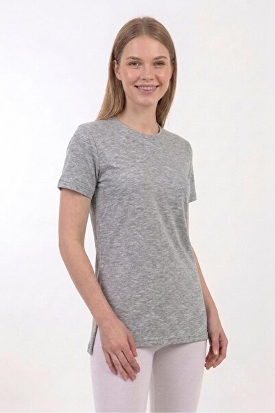 MC Company Women's Gray Crew Neck Short Sleeve Slit Single Jersey Tunic