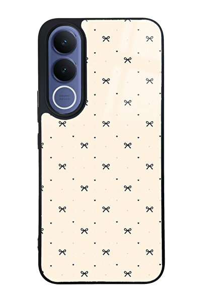 Spoyi Vivo V70 FE Bej Coquette Pattern Tasarımlı Glossy Telefon Kılıfı