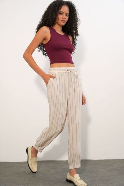Hiccup Bdart Striped Linen Blend Jogger Pants