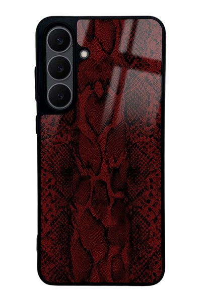 Spoyi Samsung S25 Fe Red Leather Design Glossy Phone Case
