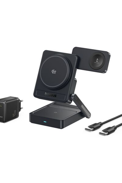 Baseus PicoGo AF21 Încărcător wireless 3-în-1 Qi2.2 35W cu adaptor de 45W, Negru