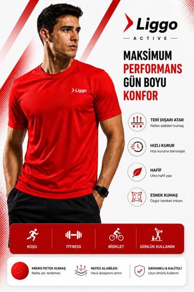 Liggo Erkek Hızlı Kuruma Fitnees Antrenman Spor T-shirt