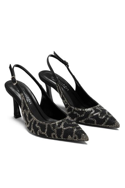 SOLİN SHOES Women's High Heels Special Stone Embellished Open Back Pointed To...