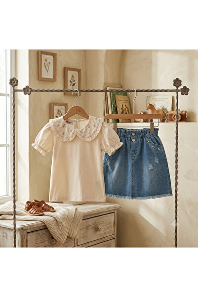 Özeniş Girl's suit with denim skirt