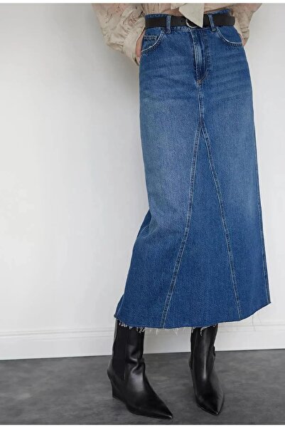 Ede Tekstil Milo Stitched Jean Skirt Navy Blue