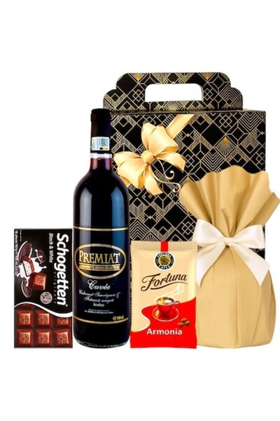 CADOURI RAFINATE Pachet Cadou Premium cu Vin Premiat, Panettone, Cafea Fortun...