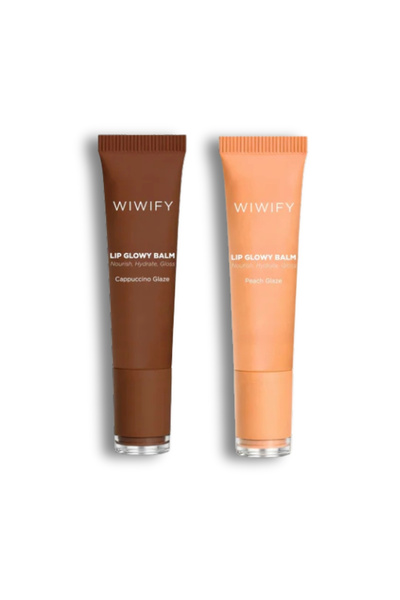 WIWIFY Nude Glow Lip Duo, Cappuccino Glaze Balm + Peach Glaze Balm |   Shea B...