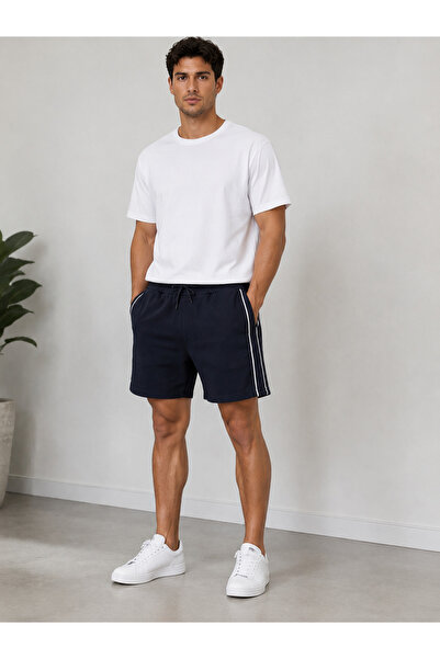 just wear zt Side Stripe Pocketed Sweat Shorts Elastic Waist Drawstring Relax...