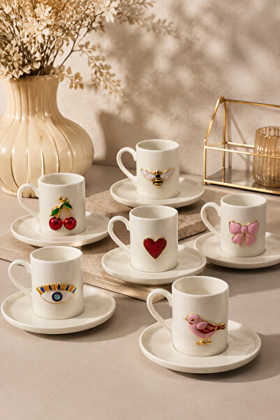 YzHome 6-Piece Porcelain 6-Model Fenomen Coffee Cup Set 100ml - Heart Cherry ...