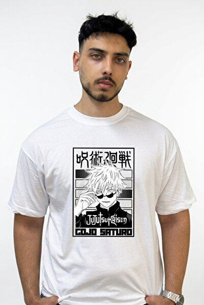 Anetos Gojo Satoru_46 Design Printed Oversize White T-Shirt