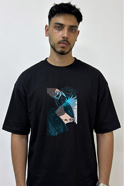 Anetos Gojo Satoru_17 Design Printed Oversize Black T-Shirt