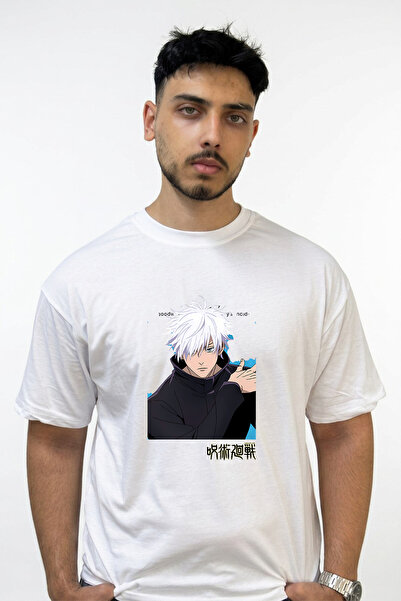Anetos Gojo Satoru Design Printed Oversize White T-Shirt