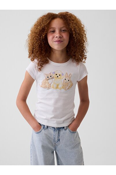 GAP Kız Çocuk Açık Gri Grafik Baskılı T-Shirt (2’li)