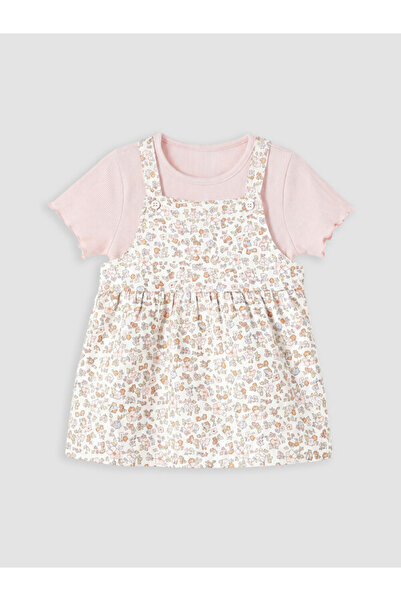 LC Waikiki Rmz Gi̇yi̇m Farkiyla Flower Embroidered Baby Girl Salopet Dress Set