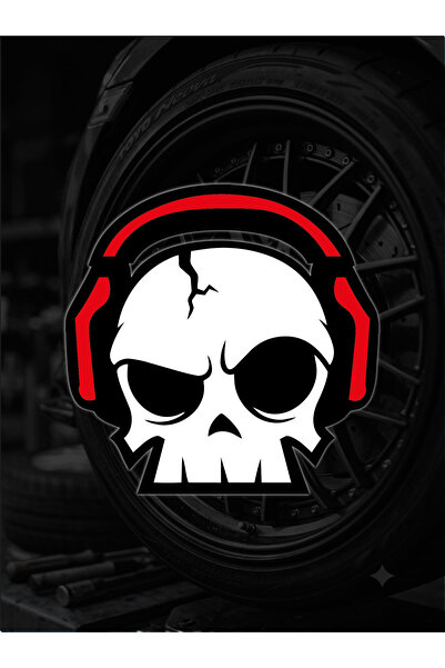 Yalıgraf Reklam Tabela Kuru Kafa Müzik Kulaklık Motor Sticker Kask Sticker Ot...