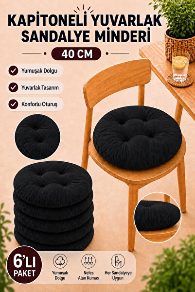 TOPCORN Altılı Set 40cm Yuvarlak Kapitoneli Yumuşak Dolgulu Sandalye Minderi ...